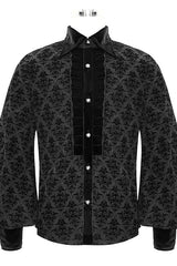 Black Court Pattern Flocking Lantern Sleeves Mens Gothic Blouse