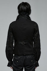 Black Gothic Noble Jacquard Embroidery Pleated Ruffle Delicate Buttons Decoration Men's Vest