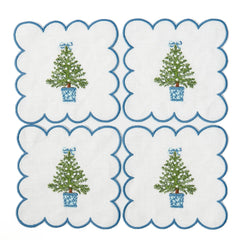 Scalloped Christmas Tree Cocktail Napkins (Set of 4)