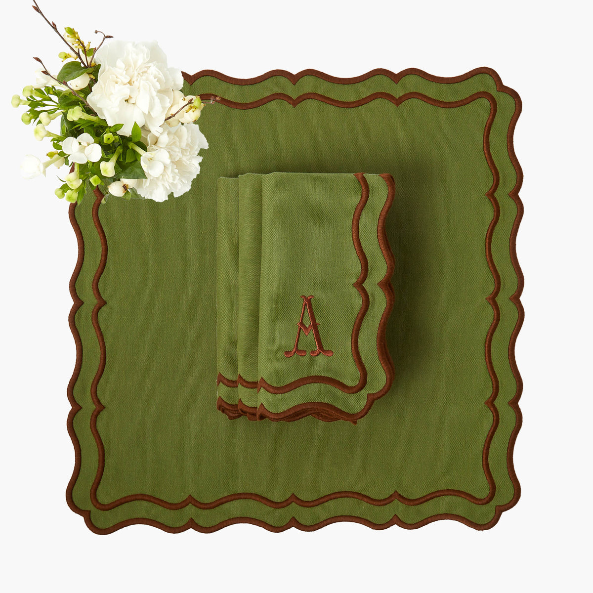 Green & Chocolate Katherine Napkins (Set of 4)