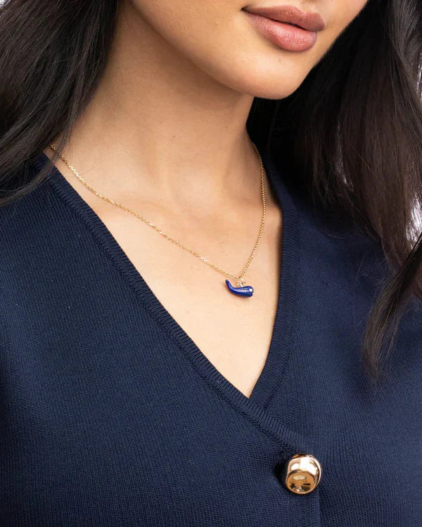 Lapis Migrating Whale Charm Necklace