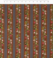 Floral Trellis Stripe Cotton Fabric - Clay