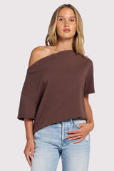 Vintage Cotton Off The Shoulder T-Shirt | Coffee
