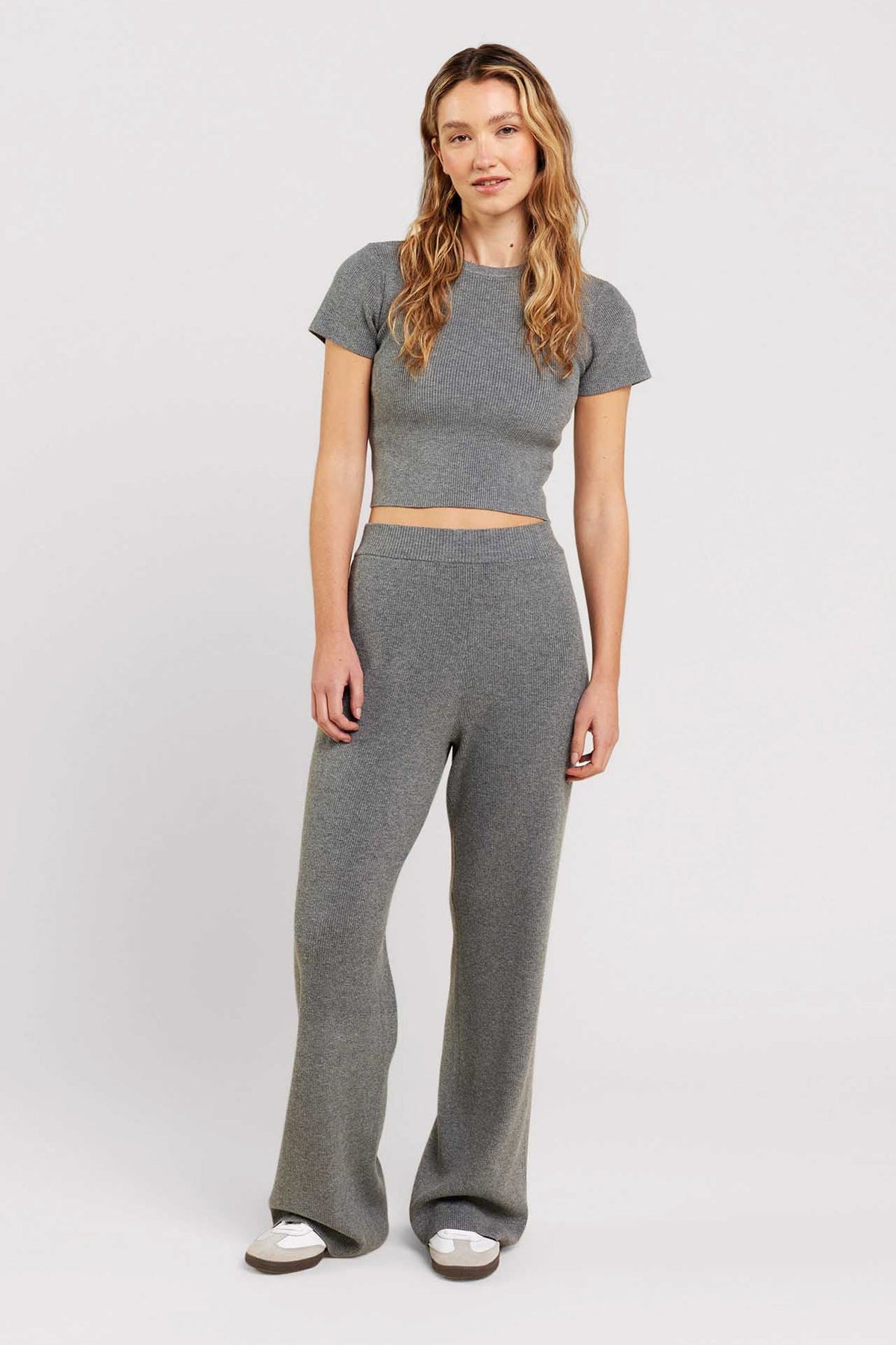 Ribbed Sweater Wide Leg Pant | Charcoal