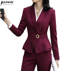 High Quality Winter Suit For Women Pant Sets Formal Long Sleeve Slim Blazer and Trousers Office Ladies Work Wear