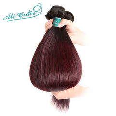 Ali Grace Hair Brazilian Straight Hair 3 Bundles Ombre Human Hair Weave With 4*4 Lace Closure 100% Remy Hair 1B/99J