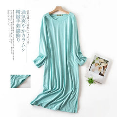 Spring Autumn Female Casual Loose Cartoon Night Dress Ladies 100% Cotton Nightgown Women Long Sleeve Sleepshirts Home Dress