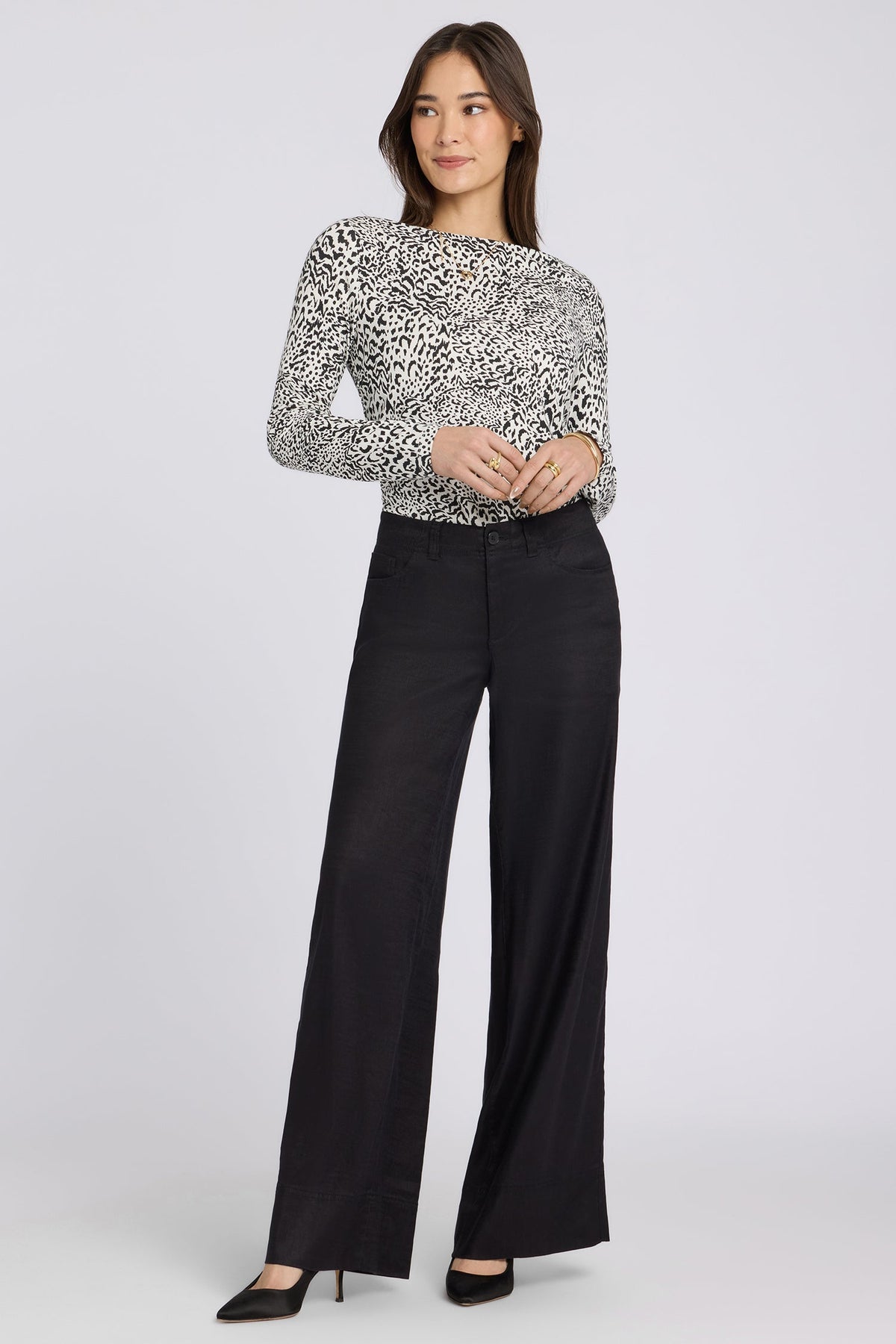 5 Pocket Wide Leg Trouser Pants - Black
