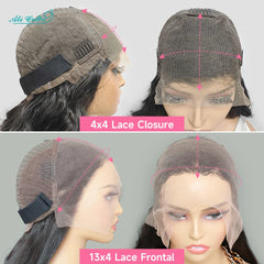 Ali Grace Hair Brazilian Kinky Curly Human Hair Wigs Pre-Plucked 13x4 Lace Frontal Wig Remy Hair Deep Curly 4x4 Lace Closure Wig