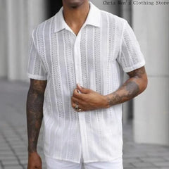 Spring and Summer Men's Sexy Short-sleeved Shirt, Outdoor Leisure Beach Men's Top Shirt, Comfortable Breathable Shirt for Men