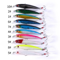Laser Minnow Fishing Lure 10/5Pcs Artificial Bionic 9cm/7g Swing Hard Bait with Feather Tackle Hook Wobbler Pesca for Bass Pike