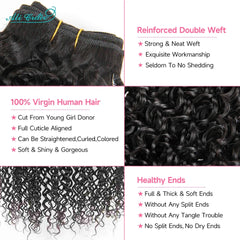ALI GRACE Hair Brazilian Kinky Curly Hair 3 Or 4 Bundles 10-28 Inch Natural Color 100% Remy Human Hair Curly Weave Hair Bundles