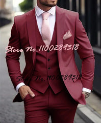Pink Luxury Men's Suits Terno Formal Outfits 3 Piece Jacket Pants With Vest Slim Fit Luxury Costume Homme Formal Occasion Terno