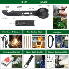 142-Piece Camping Survival Kit – First Aid, Fishing & Survival Gear with MOLLE Pouch