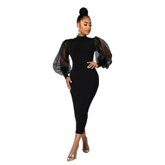 Elegant Spring Summer Dress for Women Long Sleeve Evening Gown Women Clothing Temperament Half High Collar Bodycon Dress Vestido