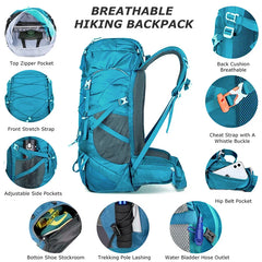 WESTTUNE 50L Hiking Backpack with Rain Cover Multifunctional Mountaineering Bag
