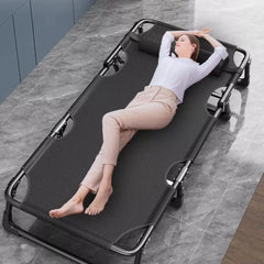 Adjustable Portable Folding Cot with Cozy Mattress and Pillow for Camping, RV Trips, Beach, and Outdoor Naps, Black