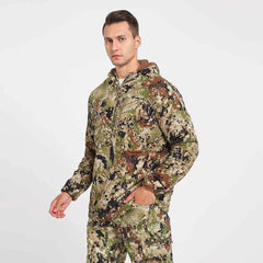 Men's stretch camouflage jacket, hunting pullover, light nylon fabric printed plush lining hoodie