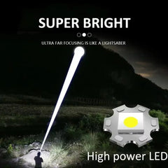 Powerful LED Flashlight – Adjustable Zoom, Digital Battery Display, USB-C Rechargeable
