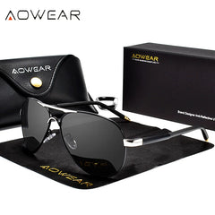 AOWEAR Men's Aviation Sunglasses Men Polarized Mirror Sunglass for Man HD Driving Pilot Sun Glasses