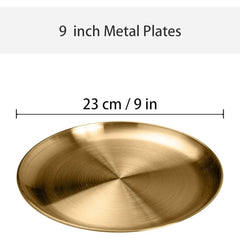 Gold Stainless Steel Dinner Plates – 304 Steel, 9-Inch, Set of 10, Dishwasher Safe