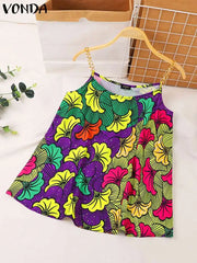 Plus Size 5XL VONDA Floral Printed Tanks Sexy Straps Sleeveless Tops Women Summer Camis Bohemian Tees Casual Loose Beach Shirts