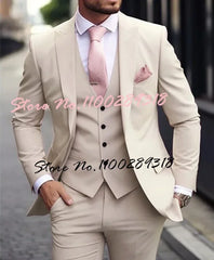 Pink Luxury Men's Suits Terno Formal Outfits 3 Piece Jacket Pants With Vest Slim Fit Luxury Costume Homme Formal Occasion Terno