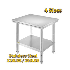 SucceBuy Stainless Steel Kitchen Work Bench Commercial Catering Table Worktable w/Undershelf 330LBS 286LBS for Restaurant