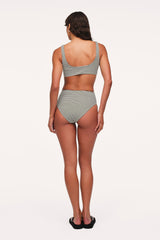 High Waist Bikini Bottom | Olive Stripe