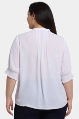 Pleated Short Sleeved Blouse In Plus Size - Optic White