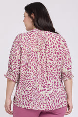 Pleated Short Sleeved Blouse In Plus Size - Sandcastles