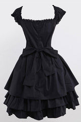 Black Lace Cotton Sleeveless Ruffled Gothic Lolita Dress