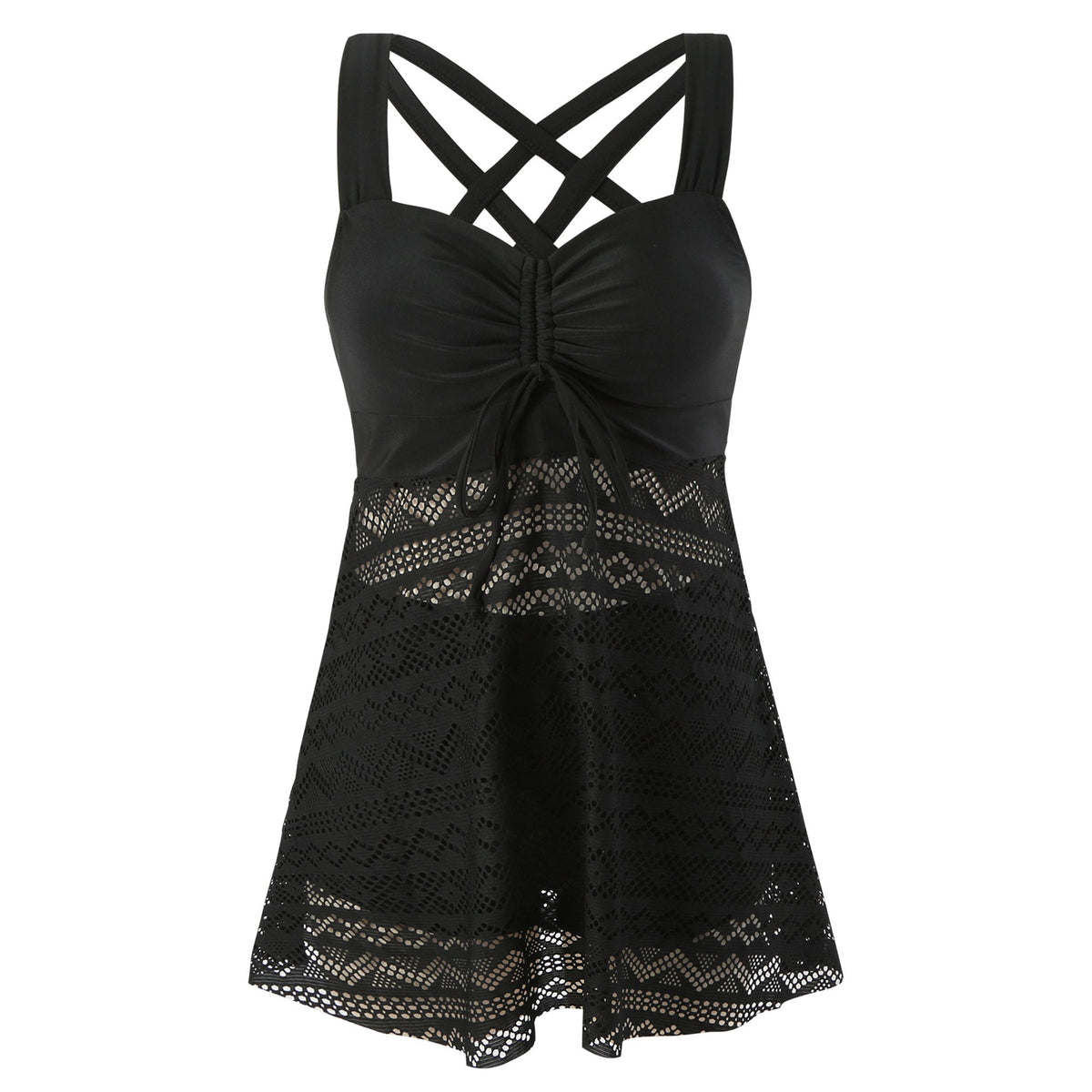 Women's Solid Color Lace One-Piece Swimsuit with Shorts – Korean Style
