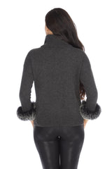 Alashan Luxe 100% Cashmere Quebec Fox Cuff Turtleneck Sweater LX2003