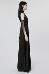 Black Off Shoulder Print Stitching Irregular Mesh Women's Gothic Dress