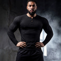 Men's Slim Fit Half-Button Long-Sleeve Sport Shirt