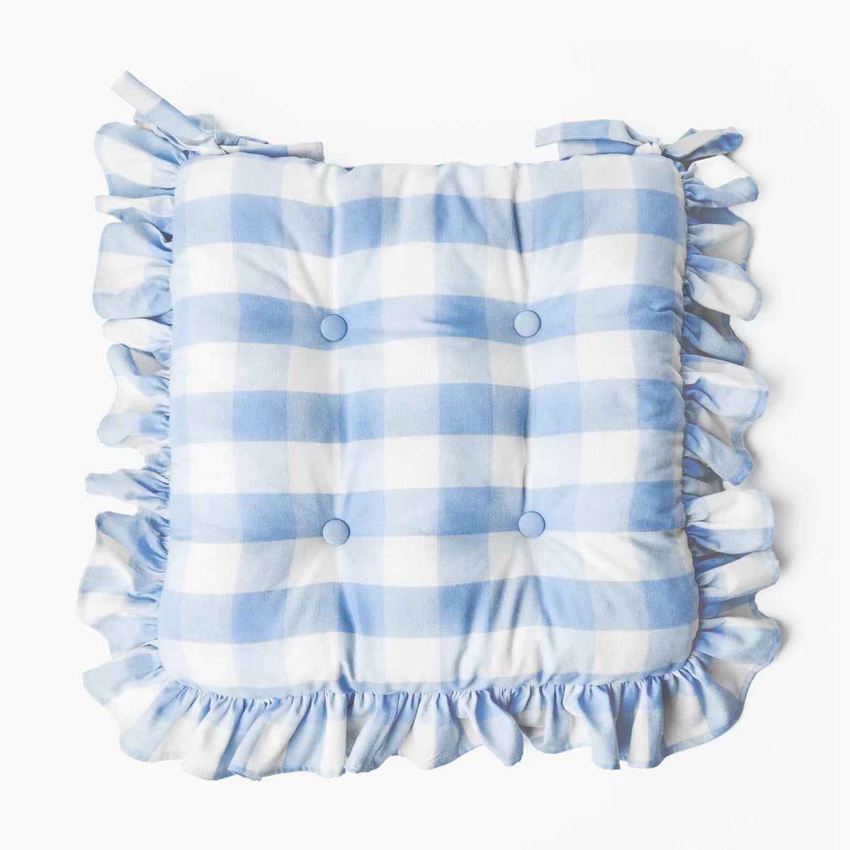 Blue Gingham Ruffle Seat Pad Cushion