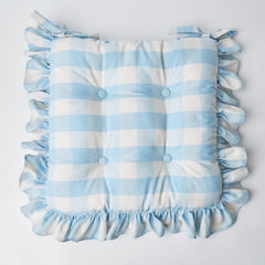 Blue Gingham Ruffle Seat Pad Cushion (Set of 4)