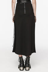 Black Cross Print Stitching Lace-Up Women's Steampunk Skirt