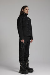 Black Buckle-up Rivets Long Sleeves Men's Punk Jacket