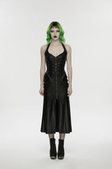 Black Halterneck Sleeveless Lace-Up Slim Buckled Women's Punk Dress