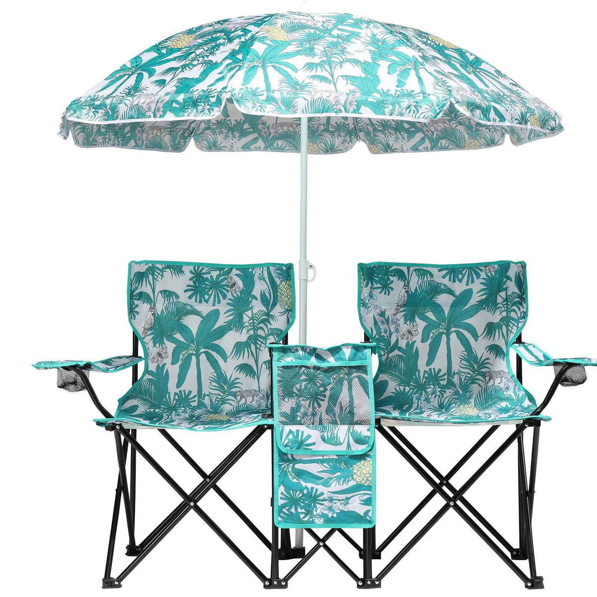 2-Seat Folding Outdoor Chair with Removable Umbrella | Fishing, Beach & Camping