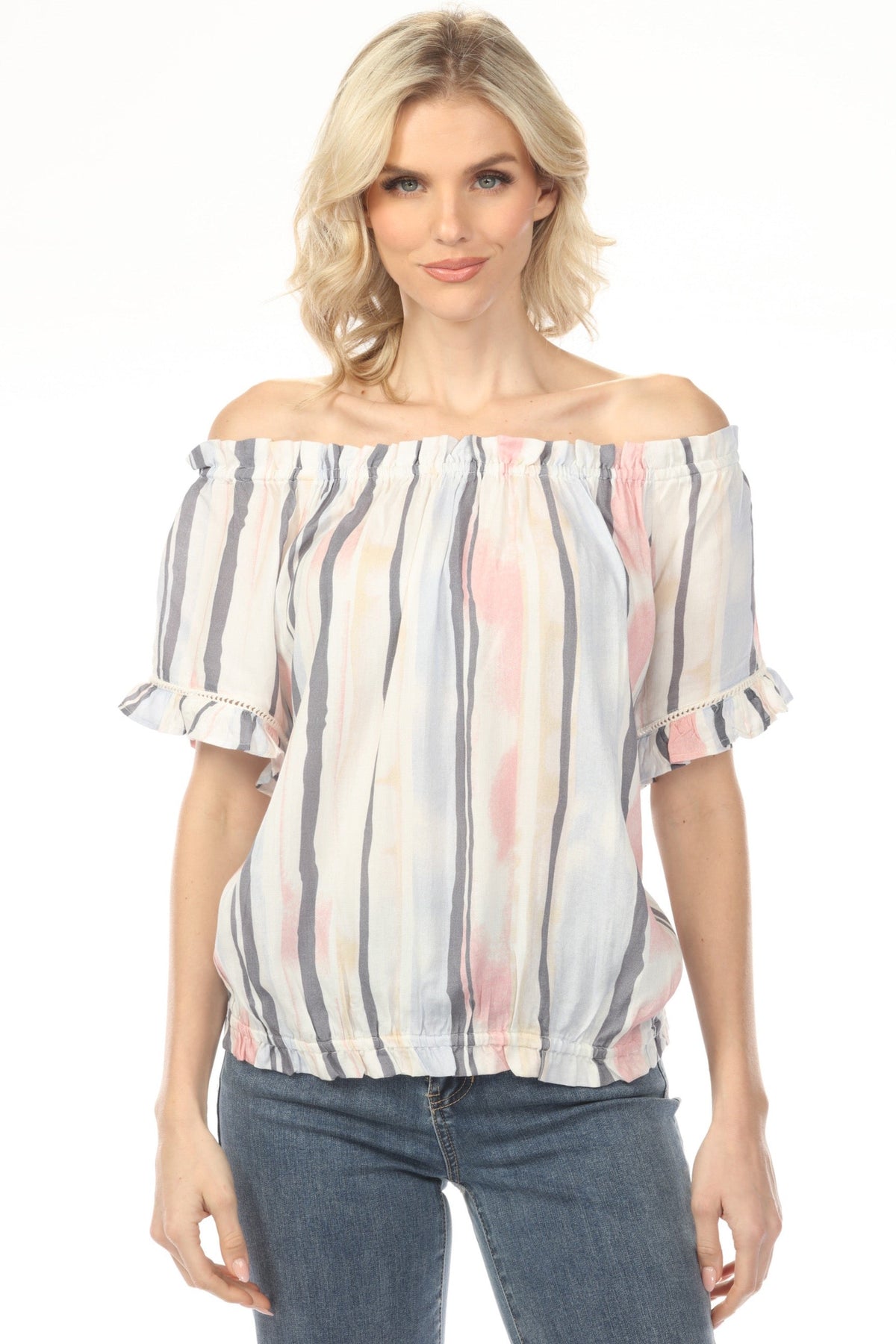 Charlie B Nautical Stripes Off-Shoulder Peasant Blouse C4554P-808B