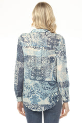 Charlie B Scarf Printed Button-Up Blouse C4308T-782A