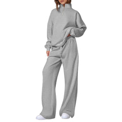 Women's Half-Zip Sweatshirt & Straight-Leg Pants Set – Matching Casual Loungewear