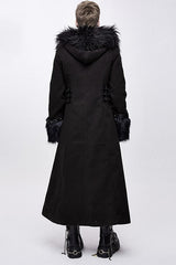 Black Double Sided Woollen Hooded Punk Mens Long Coat