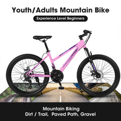 26" Girls & Women's Mountain Bike | Shimano 21-Speed, Dual Disc Brakes & 100mm Suspension