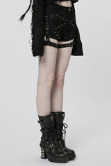 Black Faux Leather Stitching Mesh Buckles Women's Steampunk Shorts