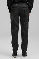 Black Jacquard Floral Print Decal Decoration Men's Gothic Pants