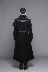 Black Fake Two Pieces High Collar Woollen Mens Gothic Long Coat